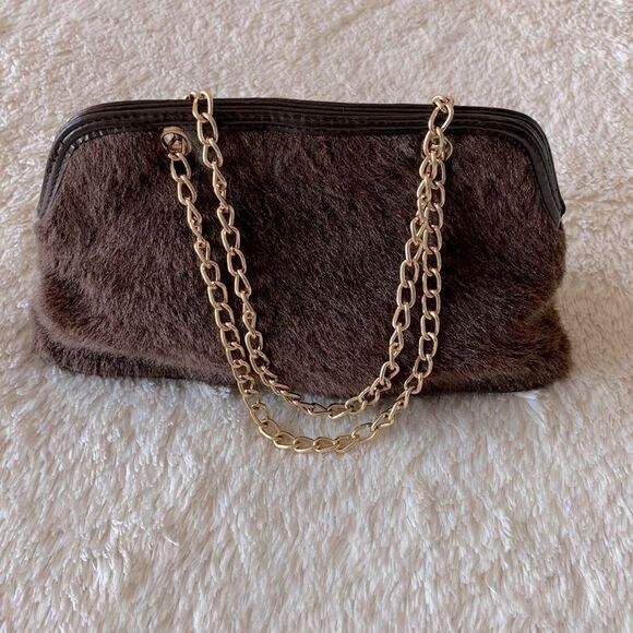 Victoria’s Secret fuzzy brown handbag with gold chain - Picture 1 of 16